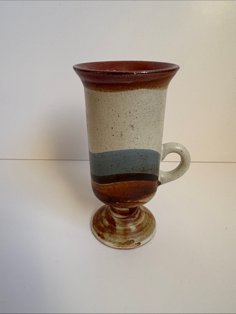 Vintage Studio Pottery Pedestal Coffee Mug Handmade Stoneware Earth Tone